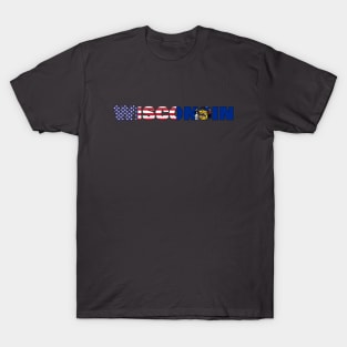 Wisconsin State Flag/American Flag logo T-Shirt